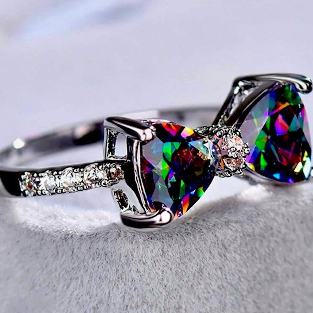 Cubic Zirconia 925 Sterling Silver Plated Butterfly Bow Crystal Ring - Picture 3 of 4